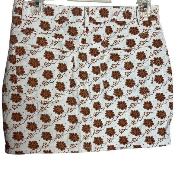 Forever 21 Women's M Denim Skirt White‎ Floral Retro 70s Style Mini High Waisted - Picture 2 of 4